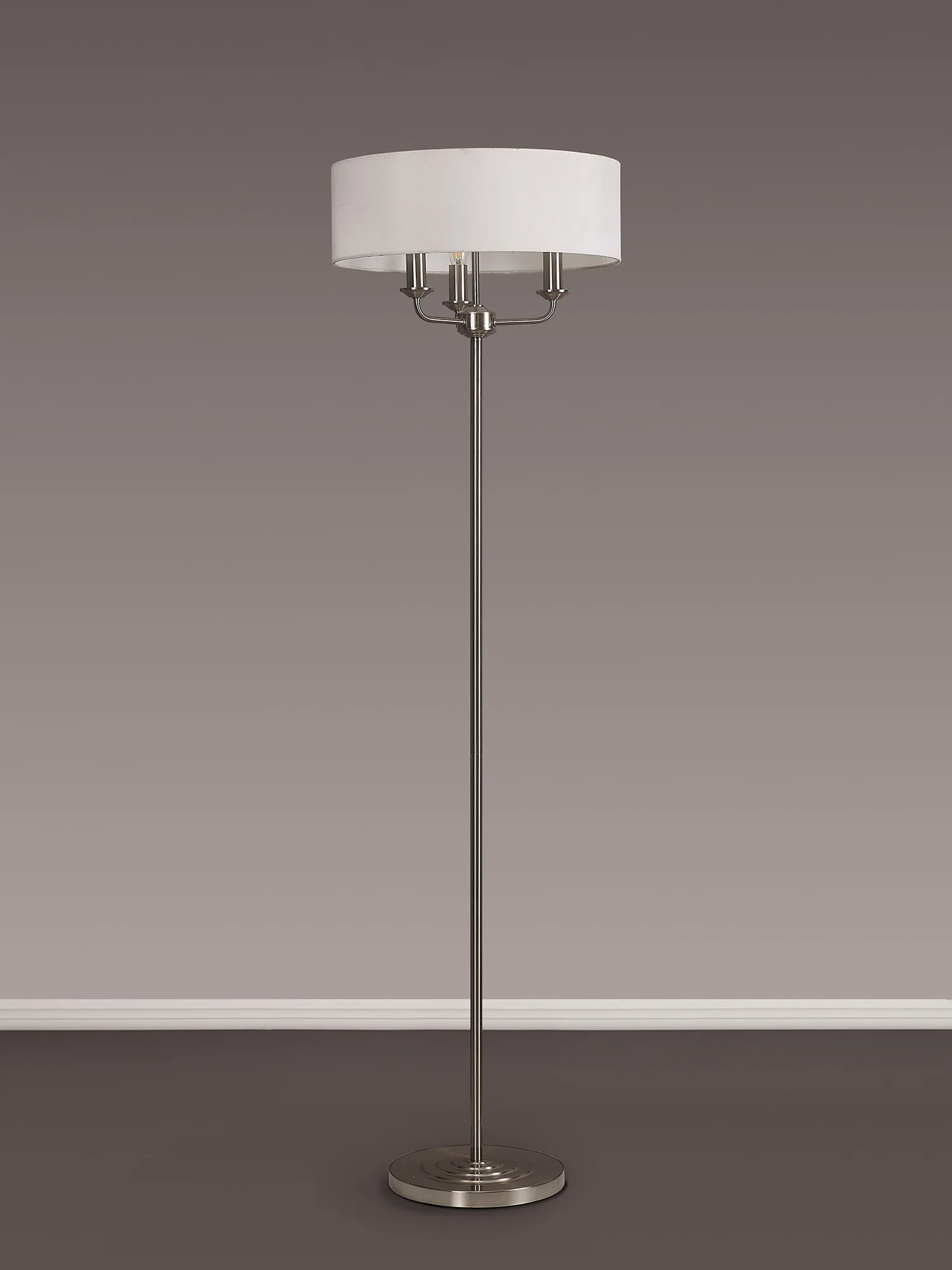 Banyan 45cm 3 Light Floor Lamp Satin Nickel, White DK0921  Deco Banyan SN WH